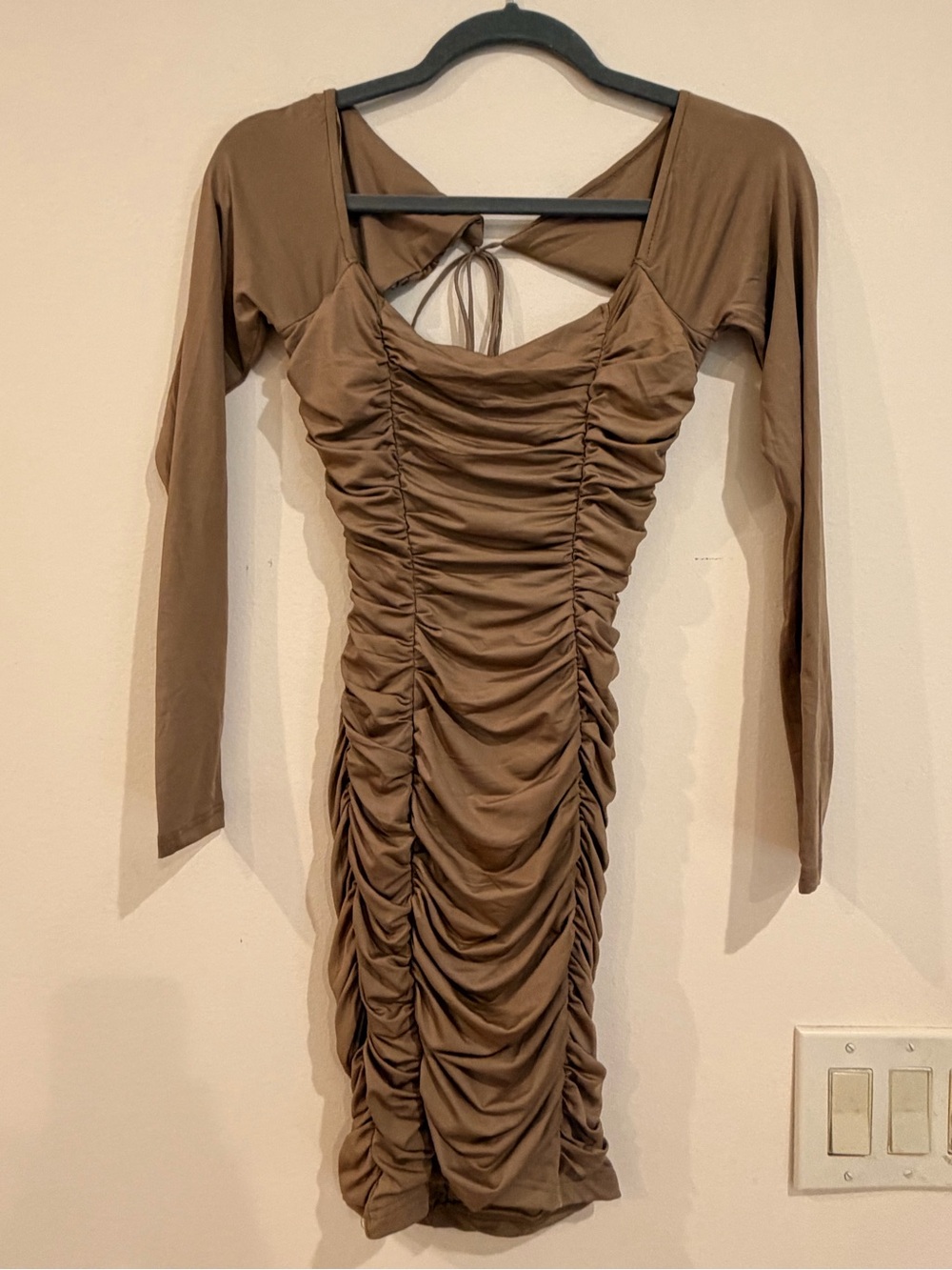 NWT Saints + Secrets (Sold on REVOLVE) Women’s Brown Ruched Long Sleeve Mini
